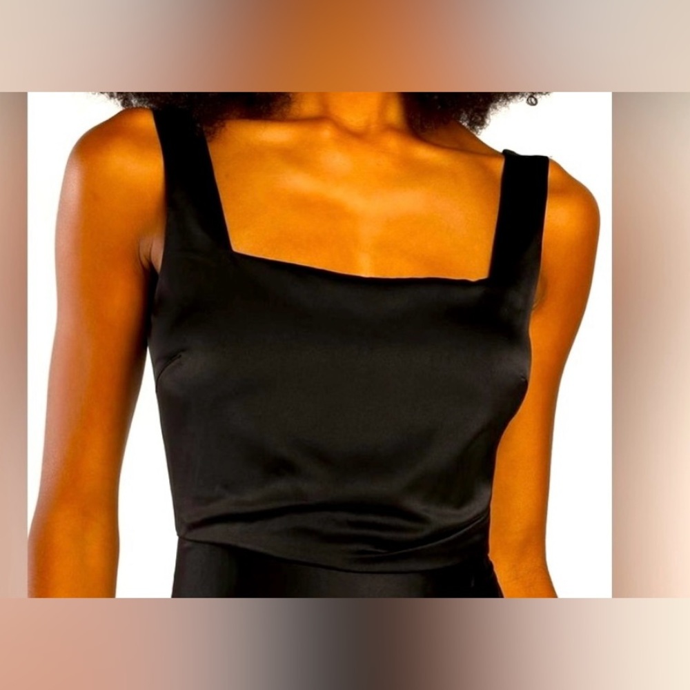 Black satin feel square formal dress. Small. - Picture 4 of 5